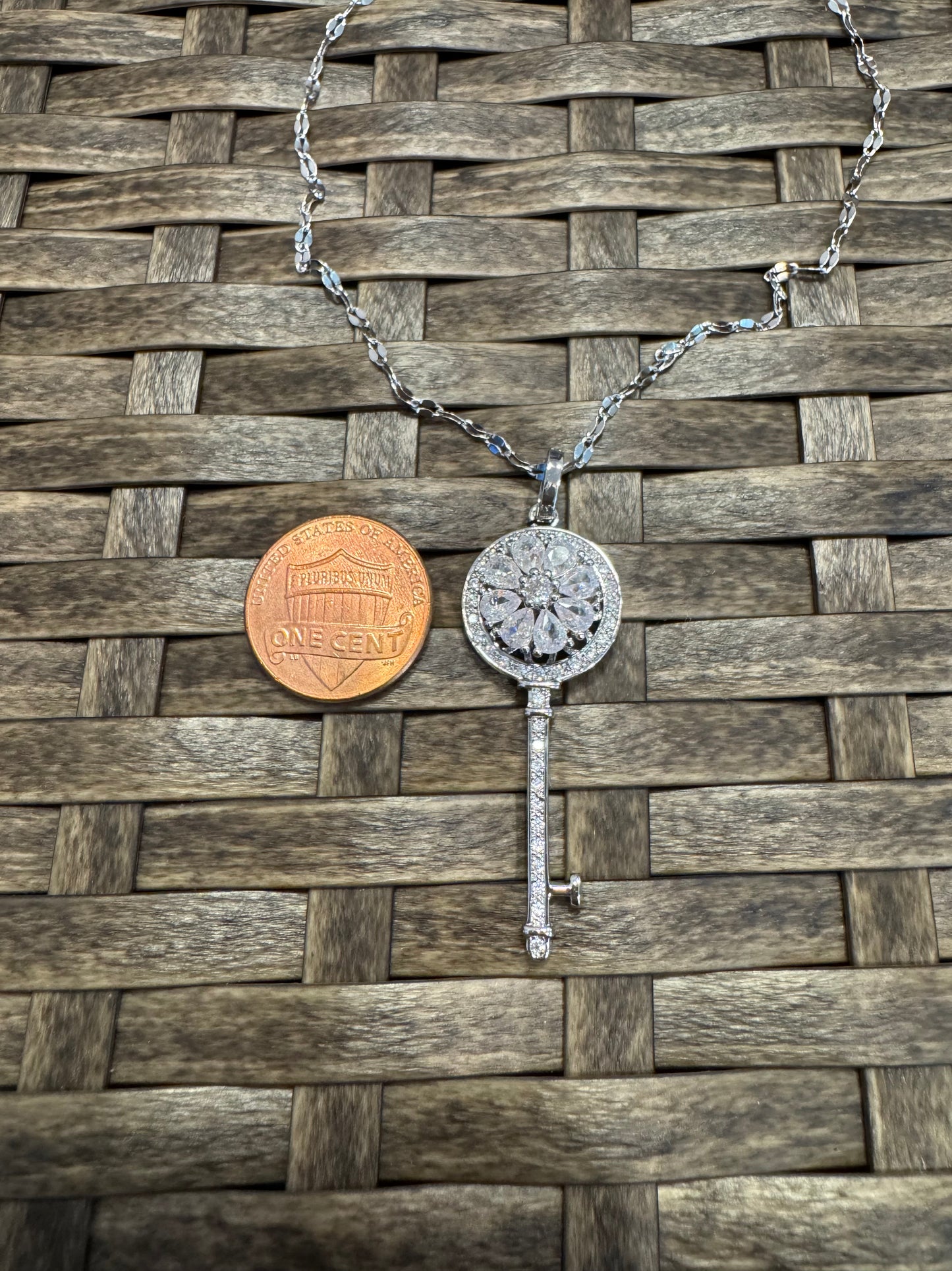 Silver Spinning Key-Shape (Type #3) Necklace with Cubic Zirconia – Anxiety Relief Jewelry (Copy)