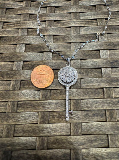 Silver Spinning Key-Shape (Type #3) Necklace with Cubic Zirconia – Anxiety Relief Jewelry (Copy)