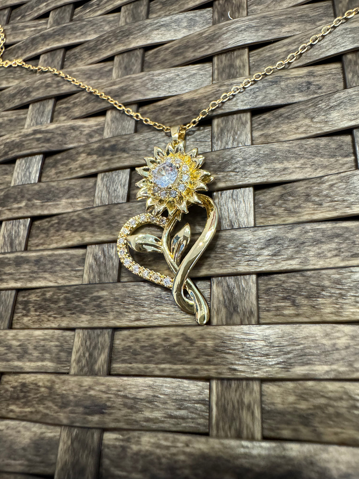 Gold Spinning Sunflower (Type #5) Necklace with Cubic Zirconia – Anxiety Relief Jewelry
