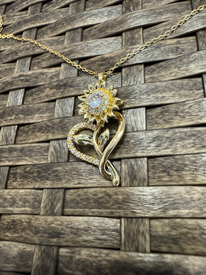 Gold Spinning Sunflower (Type #5) Necklace with Cubic Zirconia – Anxiety Relief Jewelry