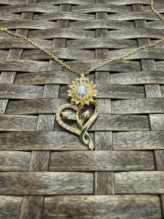 Gold Spinning Sunflower (Type #5) Necklace with Cubic Zirconia – Anxiety Relief Jewelry