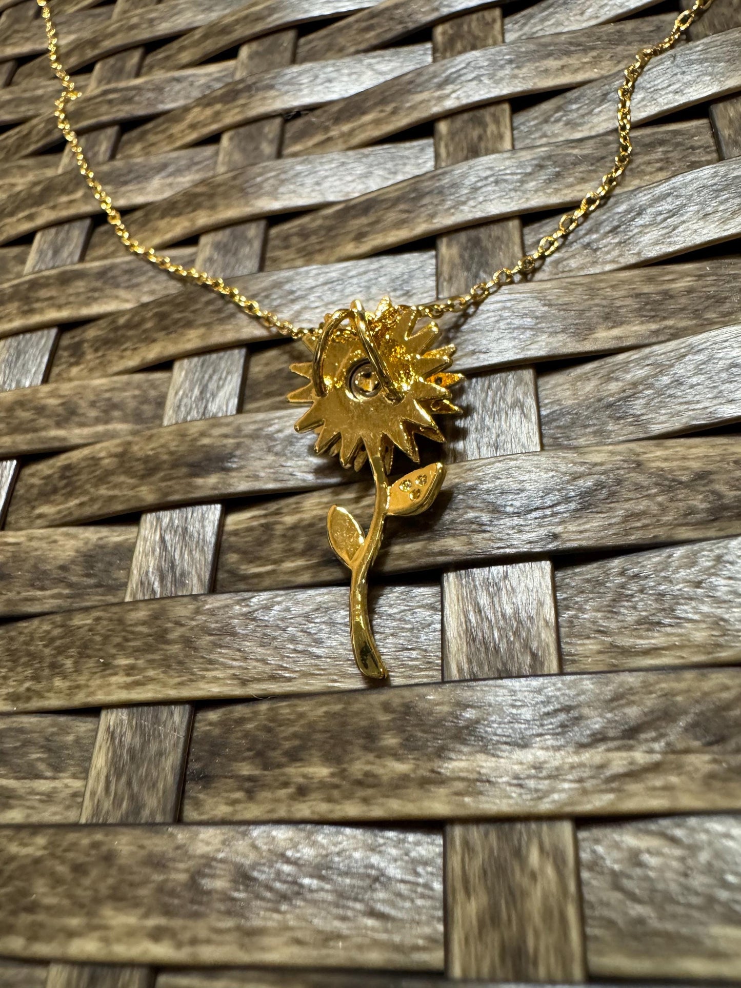 Gold Spinning Sunflower (Type #2) Necklace with Cubic Zirconia – Anxiety Relief Jewelry