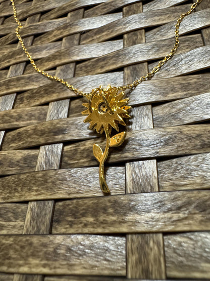 Gold Spinning Sunflower (Type #2) Necklace with Cubic Zirconia – Anxiety Relief Jewelry