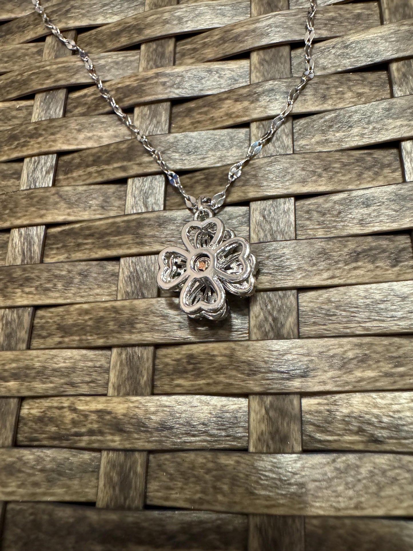 Silver Spinning Clover Necklace with Cubic Zirconia – Anxiety Relief Jewelry