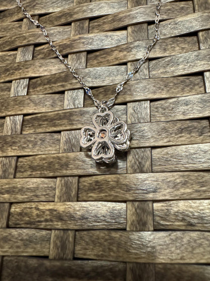 Silver Spinning Clover Necklace with Cubic Zirconia – Anxiety Relief Jewelry