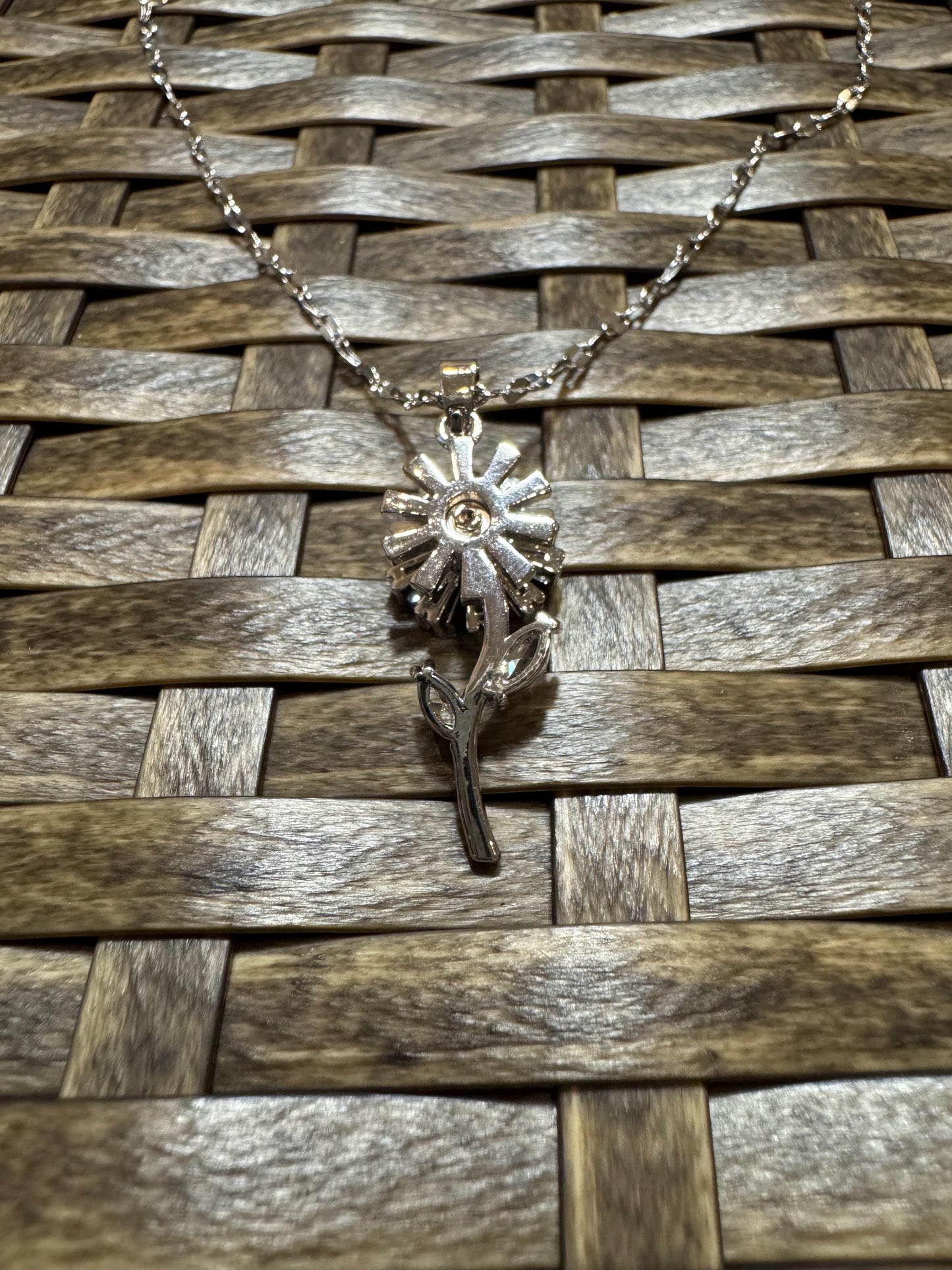 Silver Spinning Sunflower (Type #2) Necklace with Cubic Zirconia – Anxiety Relief Jewelry