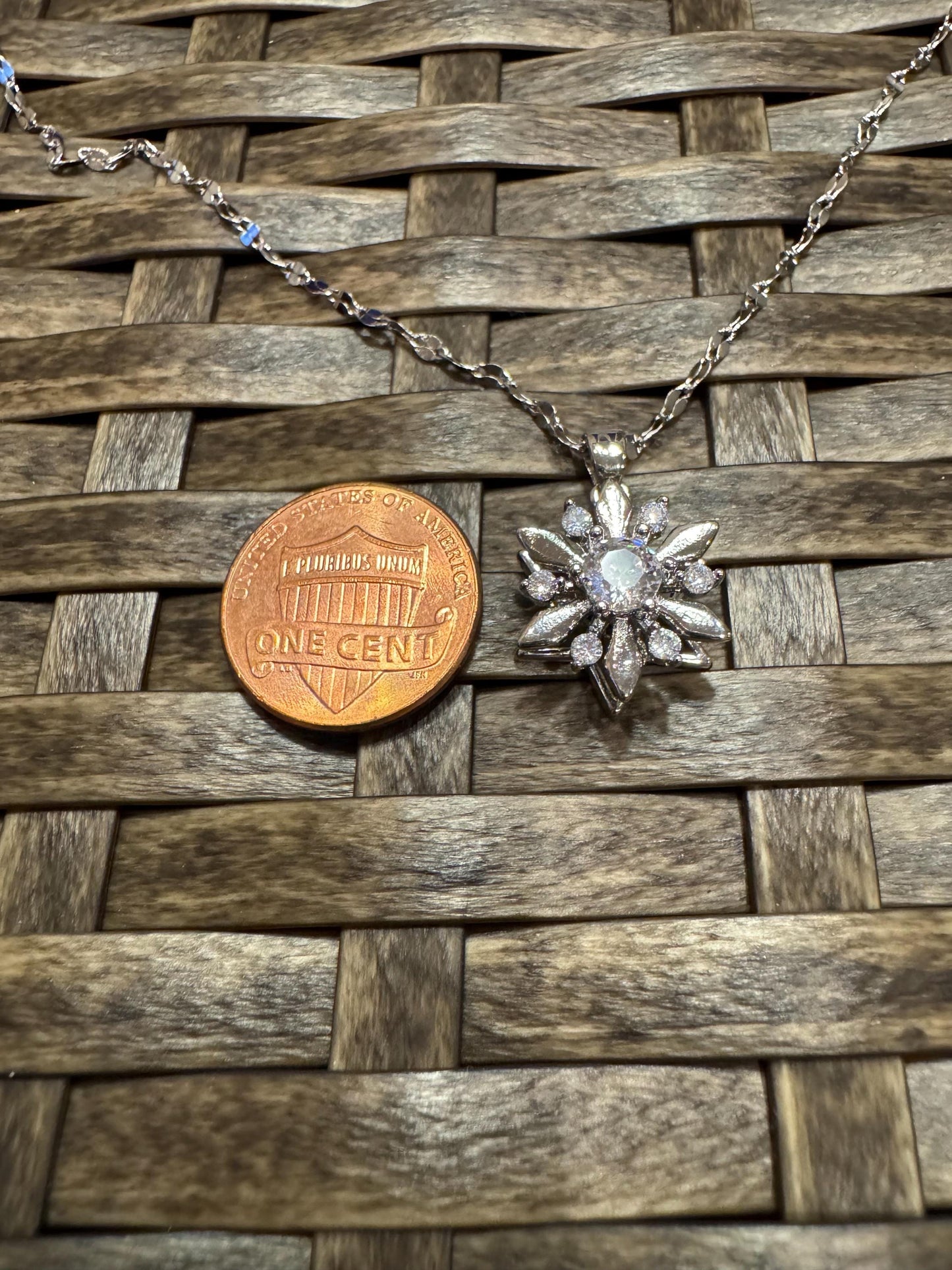 Silver Spinning Snowflake (Type #2) Necklace with Cubic Zirconia – Anxiety Relief Jewelry