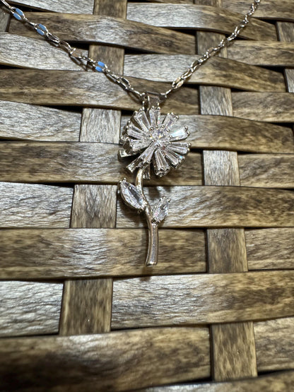 Silver Spinning Sunflower (Type #2) Necklace with Cubic Zirconia – Anxiety Relief Jewelry