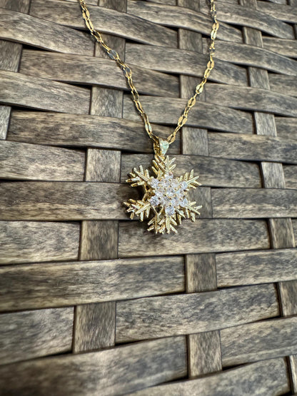 Gold Spinning Snowflake Necklace with Cubic Zirconia – Anxiety Relief Jewelry