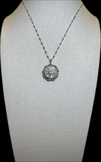 Silver Spinning Dahlia Blossom Necklace with Cubic Zirconia – Anxiety Relief Jewelry