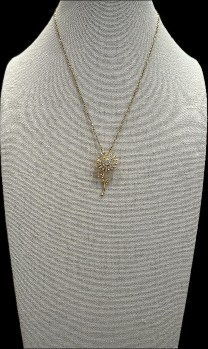 Gold Spinning Sunflower (Type #2) Necklace with Cubic Zirconia – Anxiety Relief Jewelry