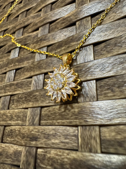 Gold Spinning Sunflower (Type #1) Necklace with Cubic Zirconia – Anxiety Relief Jewelry