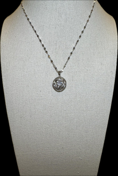 Silver Spinning Rose Blossom Necklace with Cubic Zirconia – Anxiety Relief Jewelry