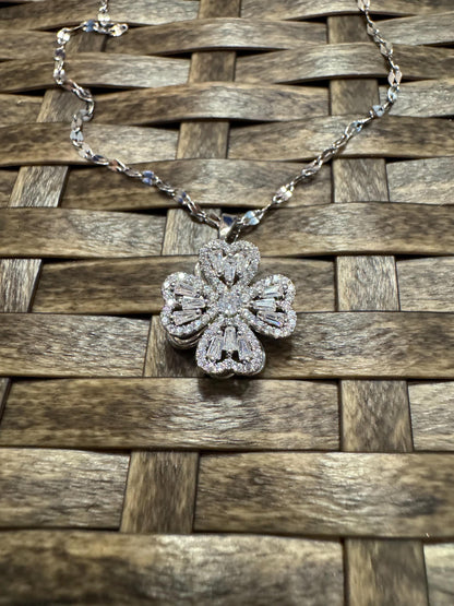 Silver Spinning Clover Necklace with Cubic Zirconia – Anxiety Relief Jewelry