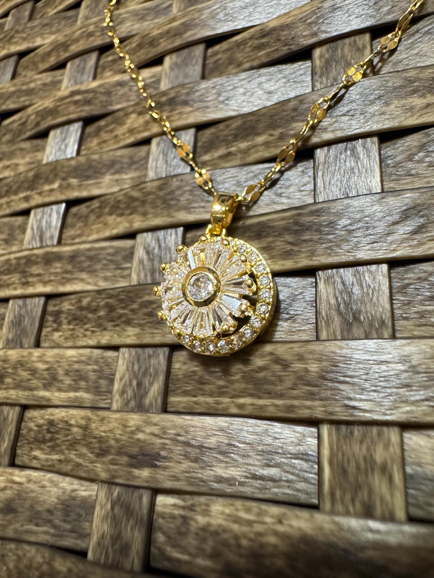Spinning White Sunflower Necklace – Dainty CZ Spinner Pendant for Stress Relief