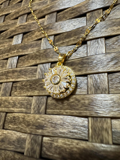 Spinning White Sunflower Necklace – Dainty CZ Spinner Pendant for Stress Relief