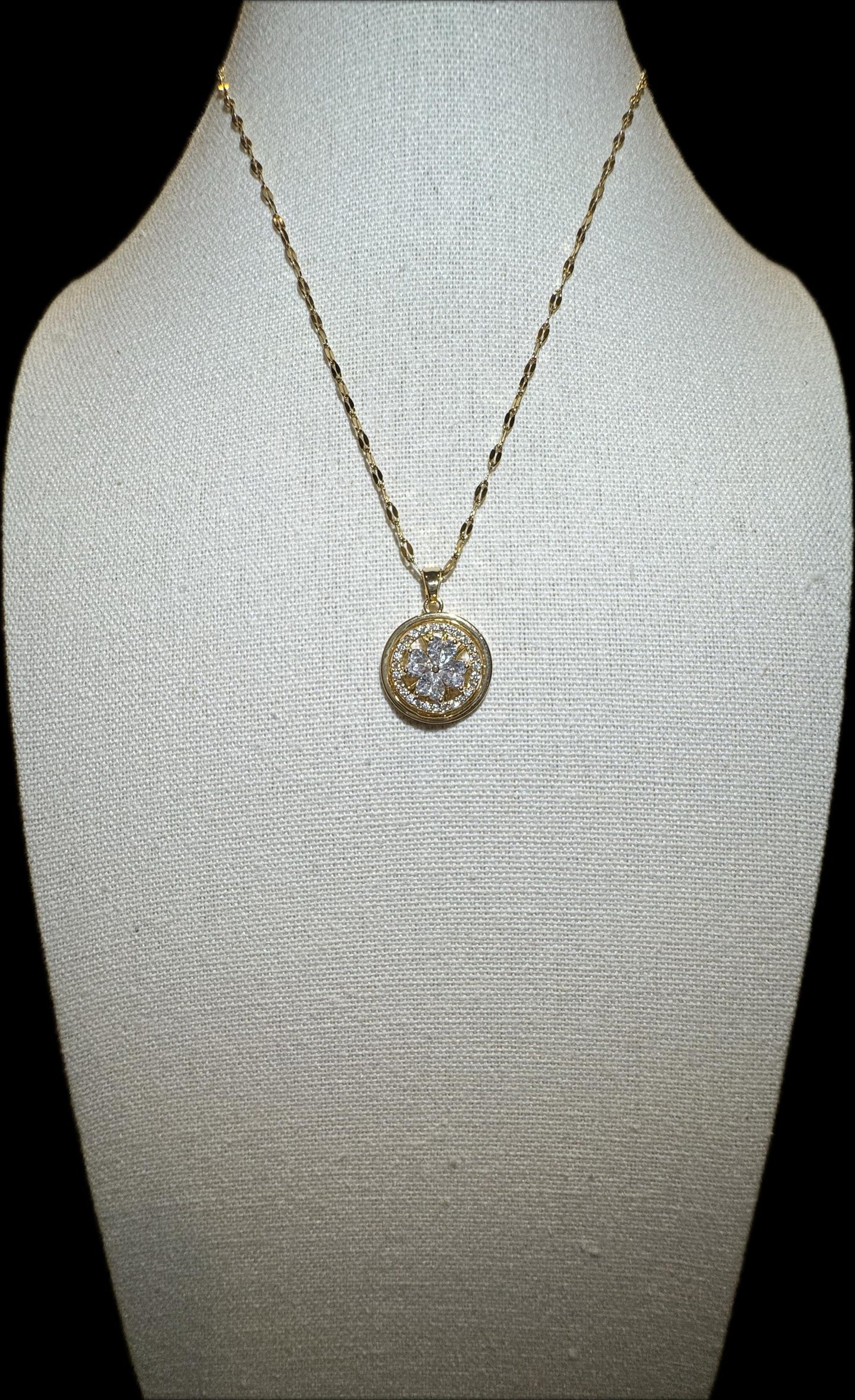 Gold Spinning Clover (Type #4) Necklace with Cubic Zirconia – Anxiety Relief Jewelry