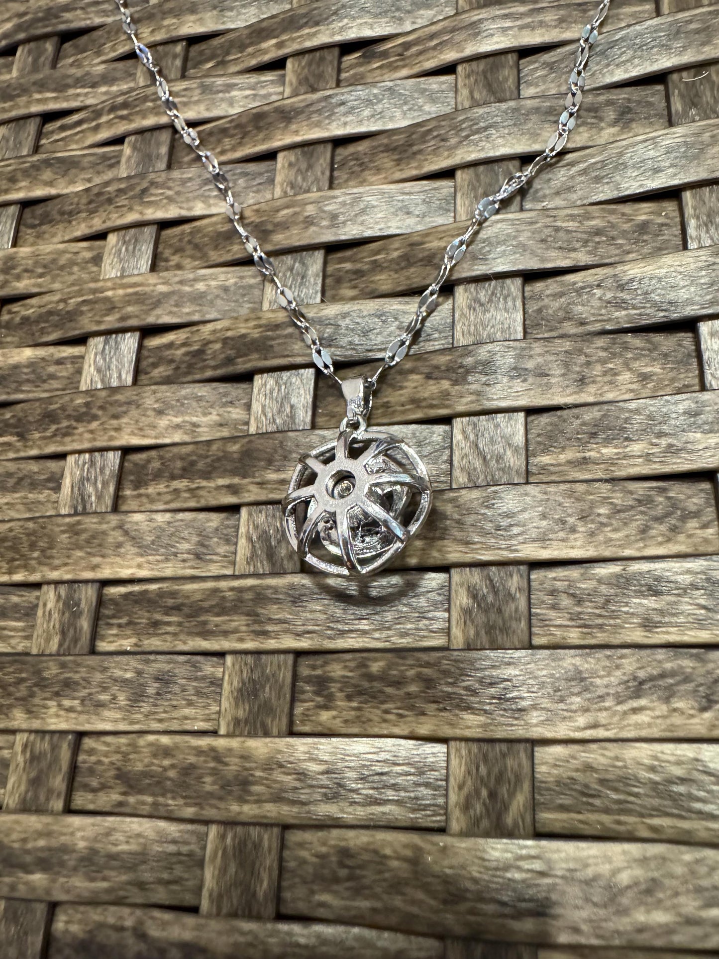 Silver Spinning Rose Blossom Necklace with Cubic Zirconia – Anxiety Relief Jewelry
