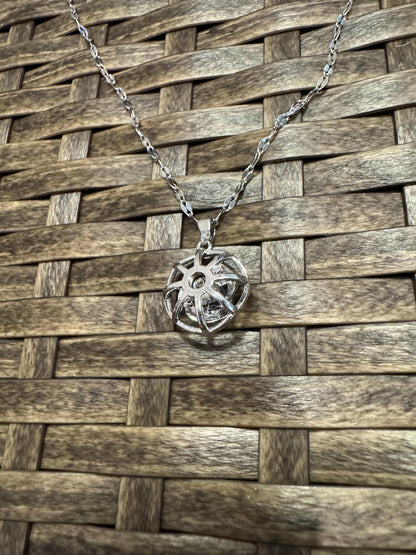 Silver Spinning Rose Blossom Necklace with Cubic Zirconia – Anxiety Relief Jewelry