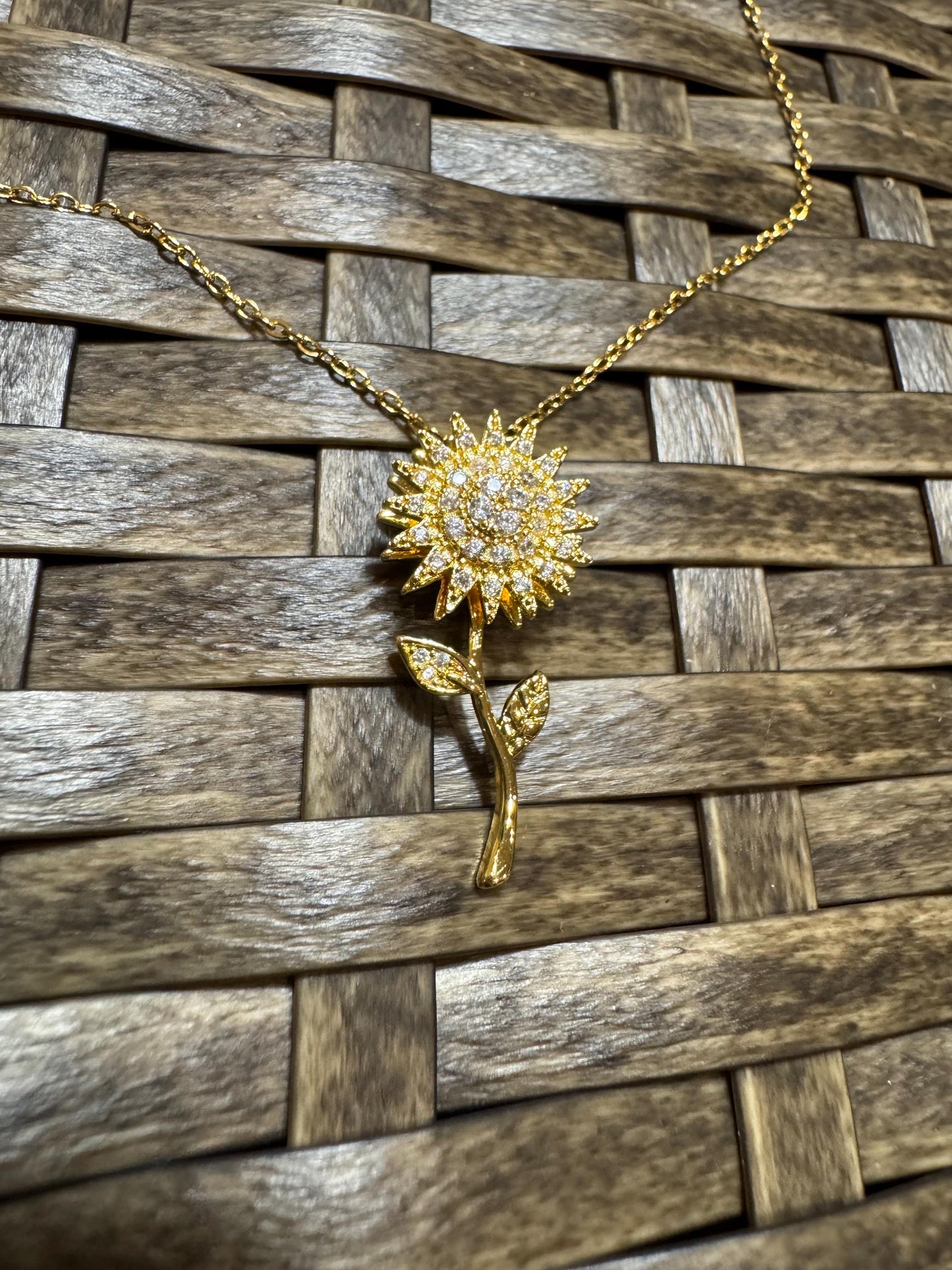 Gold Spinning Sunflower (Type #2) Necklace with Cubic Zirconia – Anxiety Relief Jewelry