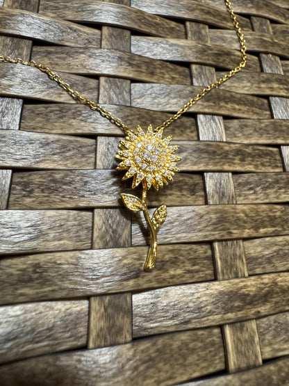 Gold Spinning Sunflower (Type #2) Necklace with Cubic Zirconia – Anxiety Relief Jewelry