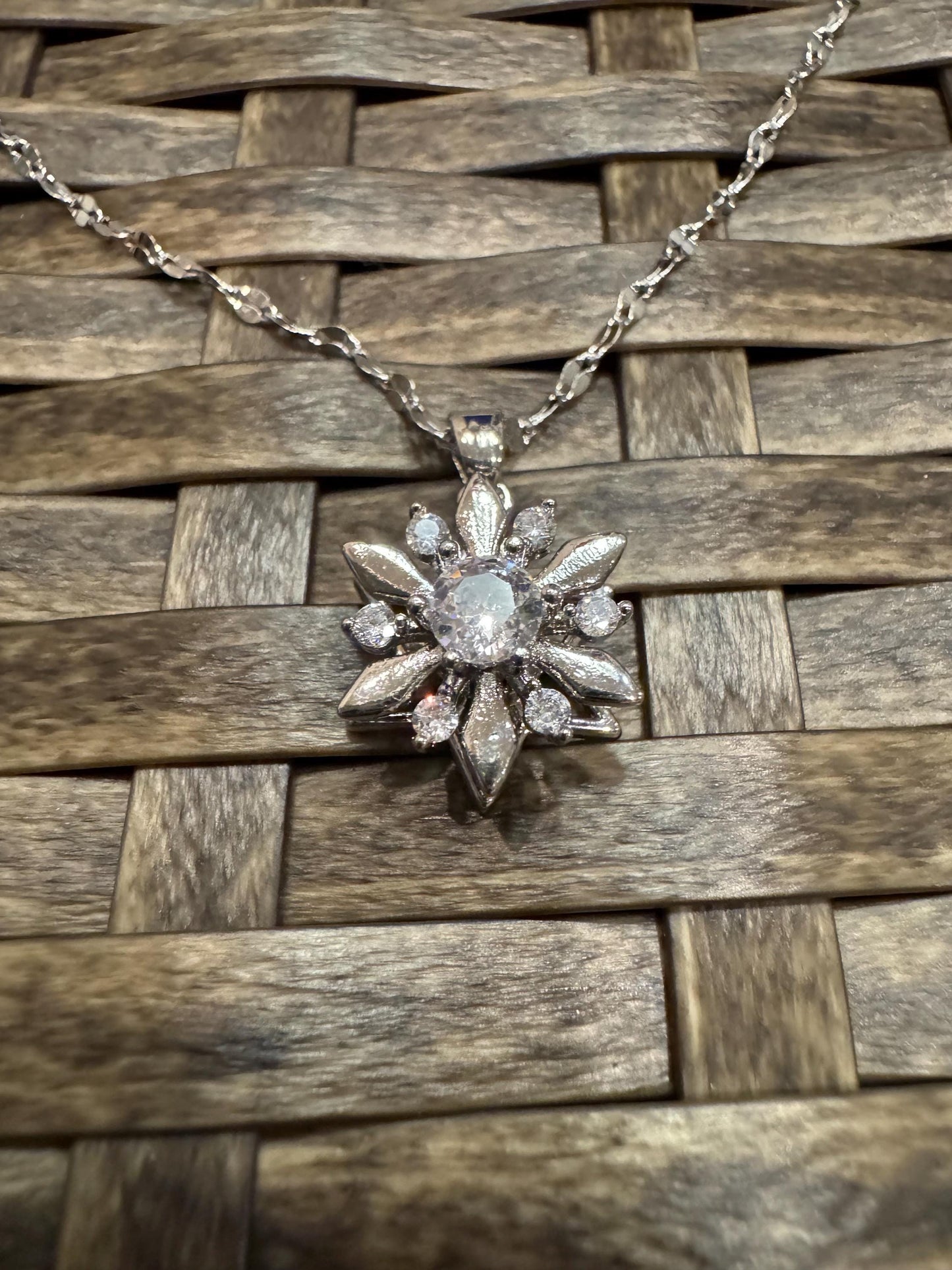 Silver Spinning Snowflake (Type #2) Necklace with Cubic Zirconia – Anxiety Relief Jewelry