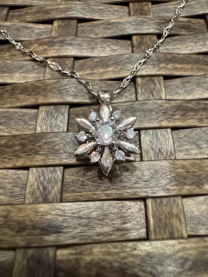 Silver Spinning Snowflake (Type #2) Necklace with Cubic Zirconia – Anxiety Relief Jewelry
