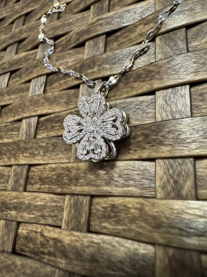 Silver Spinning Clover Necklace with Cubic Zirconia – Anxiety Relief Jewelry