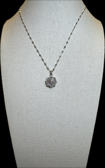 Silver Spinning Daisy Blossom Necklace with Cubic Zirconia – Anxiety Relief Jewelry