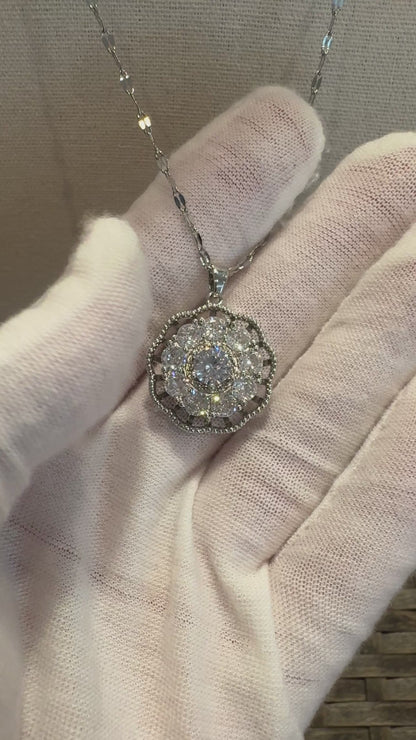 Silver Spinning Dahlia Blossom Necklace with Cubic Zirconia – Anxiety Relief Jewelry