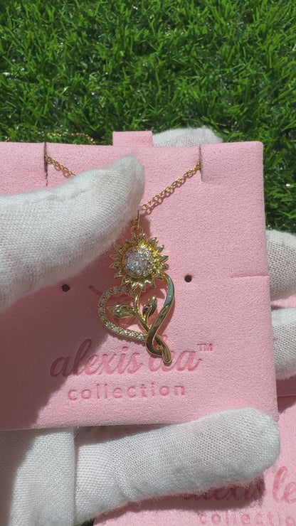 Gold Spinning Sunflower (Type #5) Necklace with Cubic Zirconia – Anxiety Relief Jewelry