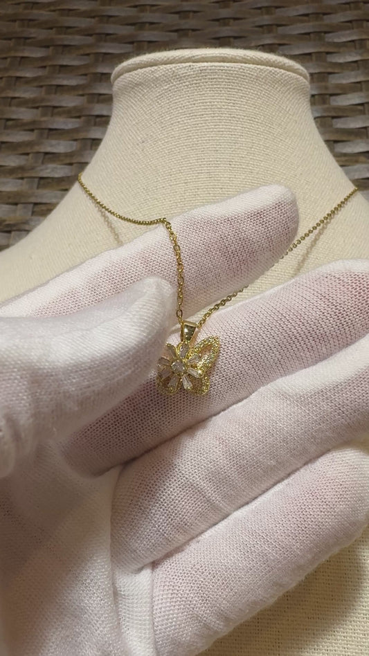 Gold Spinning Butterfly Necklace with Cubic Zirconia – Anxiety Relief Jewelry