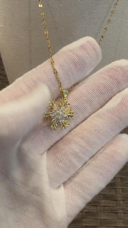 Gold Spinning Snowflake Necklace with Cubic Zirconia – Anxiety Relief Jewelry