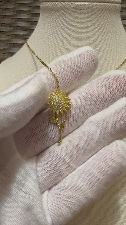 Gold Spinning Sunflower (Type #2) Necklace with Cubic Zirconia – Anxiety Relief Jewelry