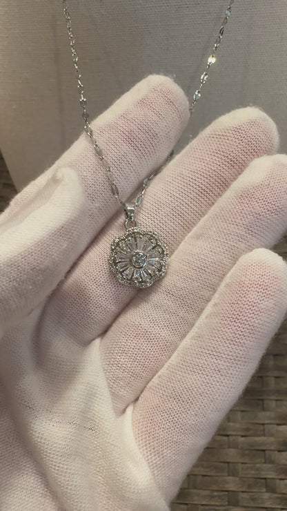 Silver Spinning Daisy Blossom Necklace with Cubic Zirconia – Anxiety Relief Jewelry