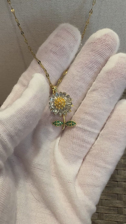 Gold Spinning Sunflower (Type #4) Necklace with Cubic Zirconia – Anxiety Relief Jewelry (Copy) (Copy)