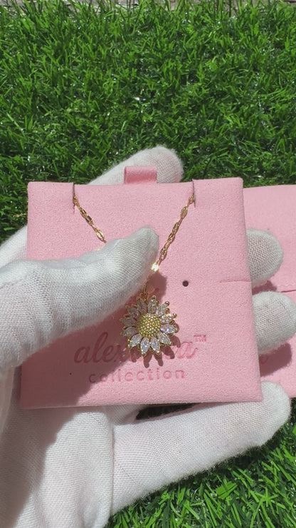 Gold Spinning Sunflower (Type #3) Necklace with Cubic Zirconia – Anxiety Relief Jewelry (Copy)