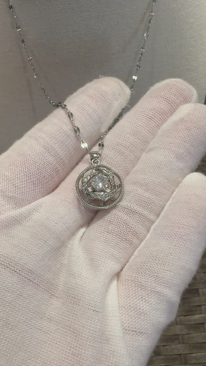 Silver Spinning Rose Blossom Necklace with Cubic Zirconia – Anxiety Relief Jewelry