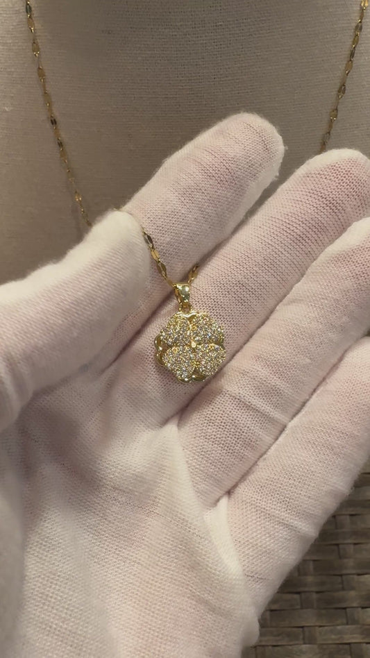 Gold Spinning Clover (Type #2) Necklace with Cubic Zirconia – Anxiety Relief Jewelry