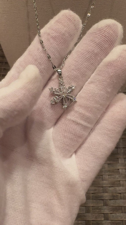 Silver Spinning Snowflake (Type #1) Necklace with Cubic Zirconia – Anxiety Relief Jewelry