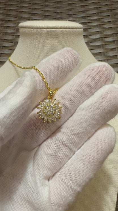 Gold Spinning Sunflower (Type #1) Necklace with Cubic Zirconia – Anxiety Relief Jewelry