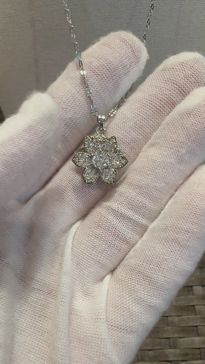 Silver Spinning Lily Blossom Necklace with Cubic Zirconia – Anxiety Relief Jewelry