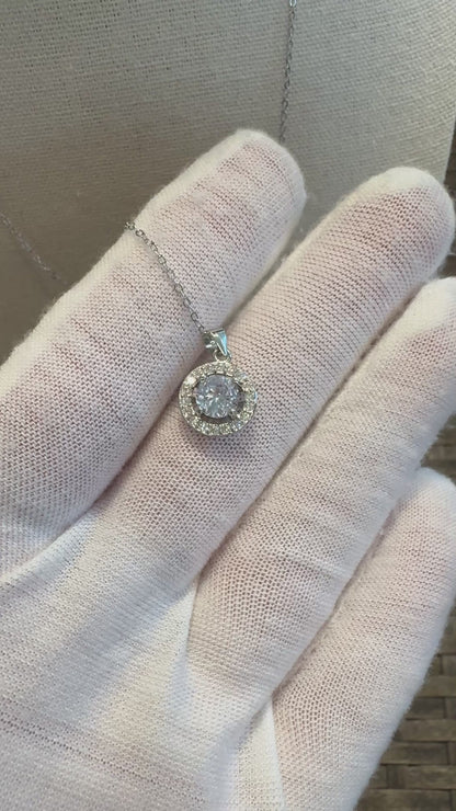 Sterling Silver Round Halo Pendant Necklace – Dainty Cubic Zirconia Sparkle for Everyday Elegance & Gifting
