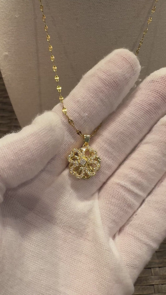 Gold Spinning Clover (Type #3) Necklace with Cubic Zirconia – Anxiety Relief Jewelry