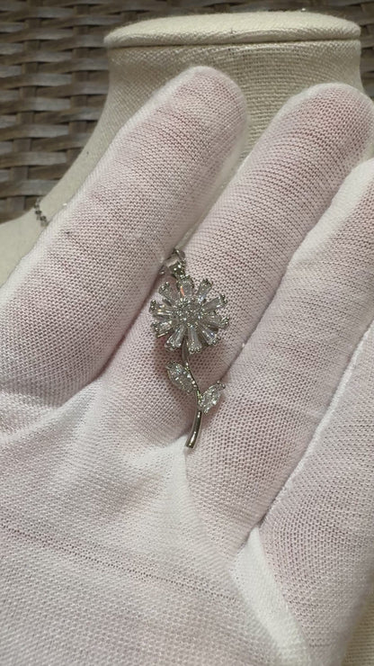 Silver Spinning Sunflower (Type #2) Necklace with Cubic Zirconia – Anxiety Relief Jewelry