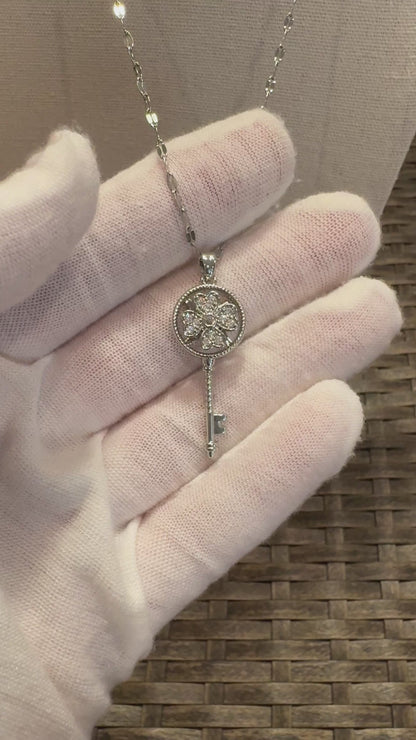 Silver Spinning Key-Shape (Type #2) Necklace with Cubic Zirconia – Anxiety Relief Jewelry