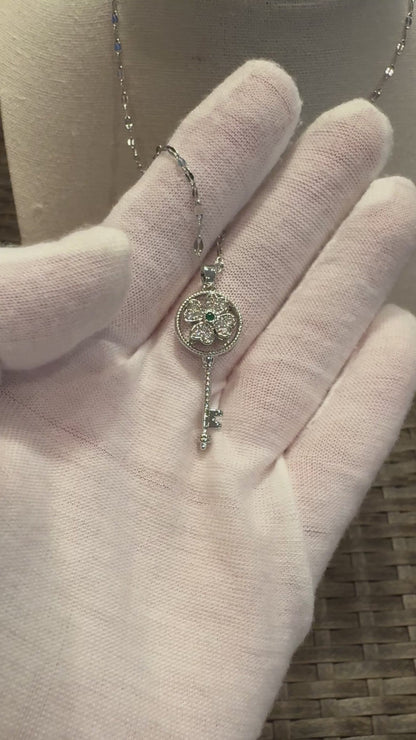 Silver Spinning Key-Shape (Type #1) Necklace with Cubic Zirconia – Anxiety Relief Jewelry