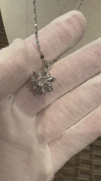 Silver Spinning Snowflake (Type #2) Necklace with Cubic Zirconia – Anxiety Relief Jewelry