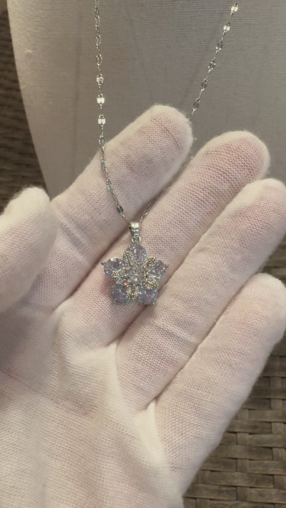Silver Spinning Plum Blossom Necklace with Cubic Zirconia – Anxiety Relief Jewelry