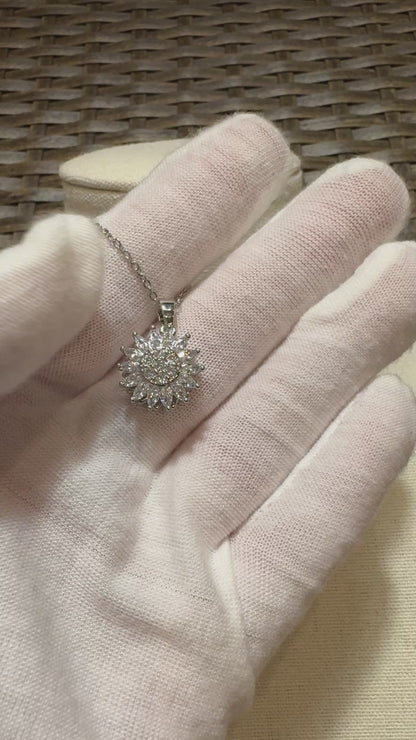 Silver Spinning Sunflower (Type #1) Necklace with Cubic Zirconia – Anxiety Relief Jewelry